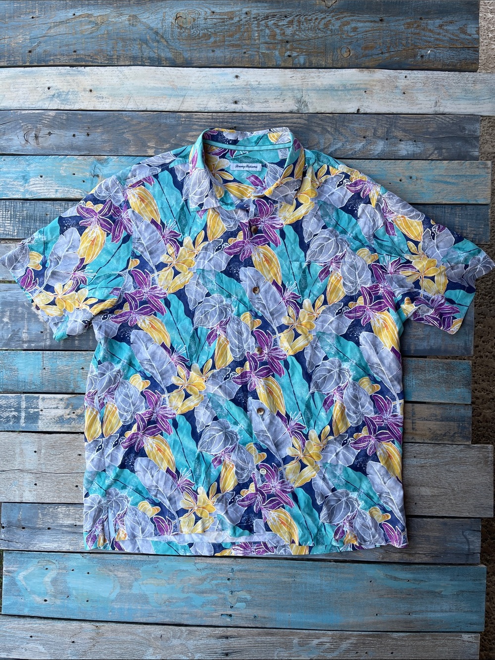 Tommy Bahama 100% Silk Vintage Tropical Floral Short-Sleeve Shirt Mens XL